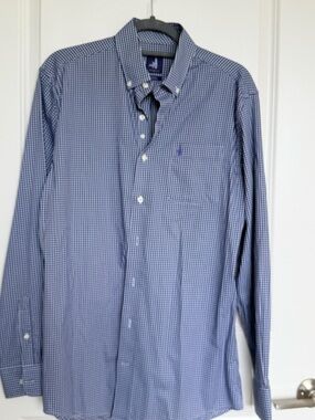johnnie-O Men’s Blue Gingham Button-Down Dress Shirt EC